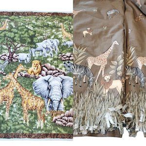 Jungle Wild Animals Safari Baby‎ Quilt Blanket Tapestry 2 Curtain Panels 43 X 72